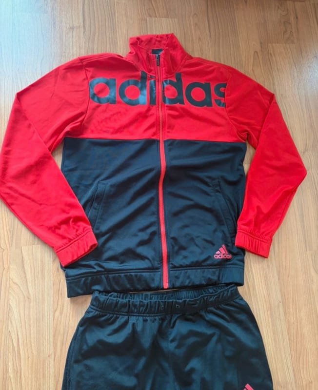 Herren Trainingsanzug Jacke und Hose – Rot/Schwarz mit Streifen – Größe M/L – Bild 2 von 8