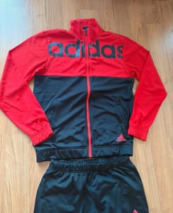 Herren Trainingsanzug Jacke und Hose – Rot/Schwarz mit Streifen – Größe M/L – Bild 2 von 8
