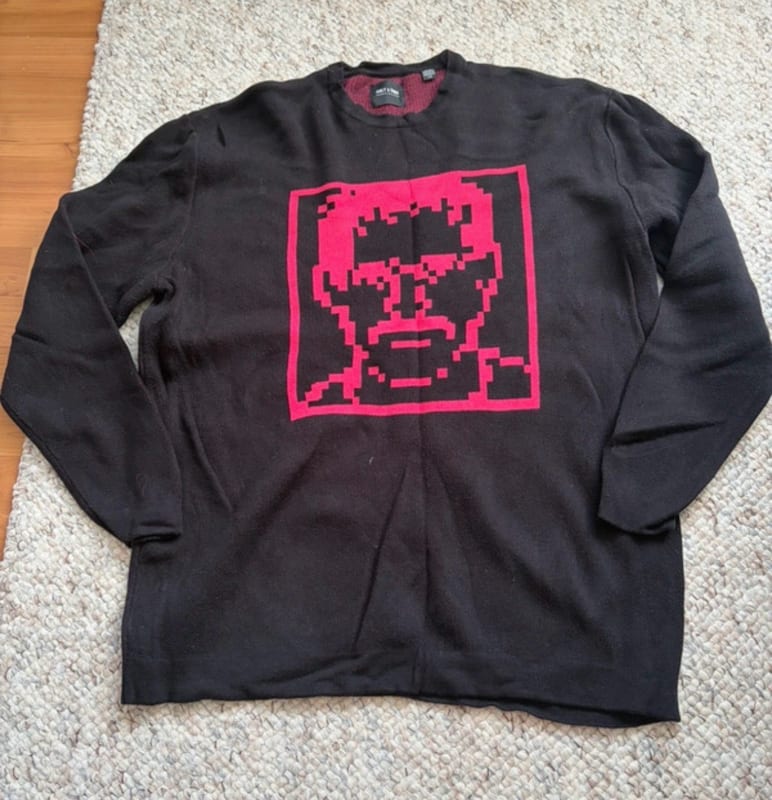 Herren only&Sons Schwarzer Strickpullover mit pinkem Pixel-Motiv – Größe L