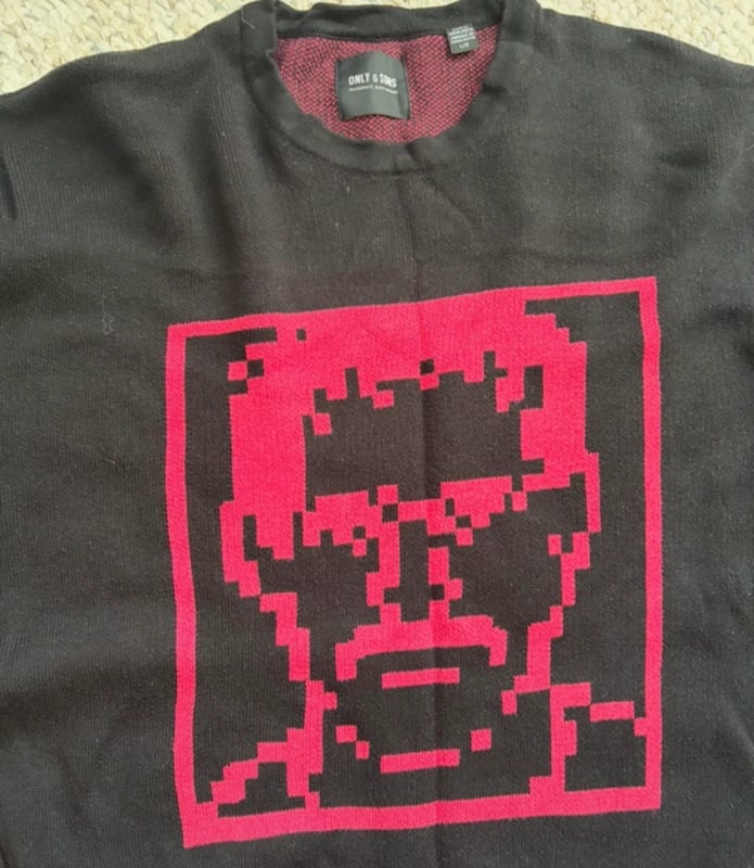Herren only&Sons Schwarzer Strickpullover mit pinkem Pixel-Motiv – Größe L – Bild 2 von 4