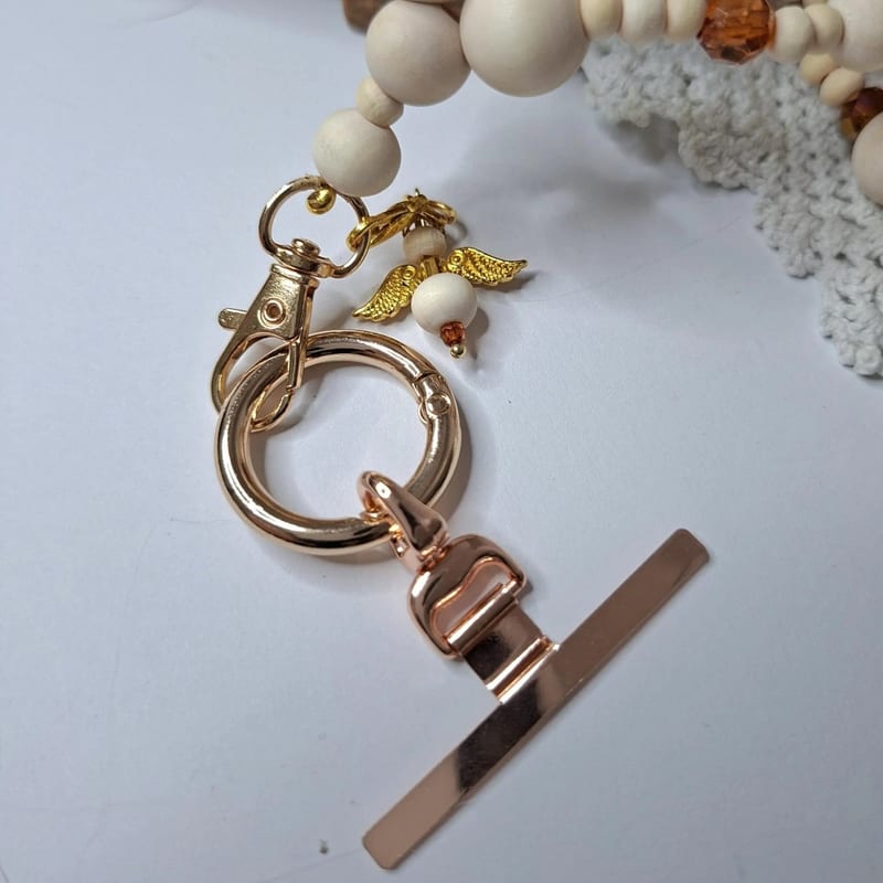 Damen Handgefertigte Perlen Holzperlen Handyband, Handygadet, Geschenkidee, Bodycross – Beige-gold – Bild 10 von 12