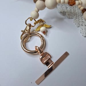 Damen Handgefertigte Perlen Holzperlen Handyband, Handygadet, Geschenkidee, Bodycross – Beige-gold – Bild 10 von 12