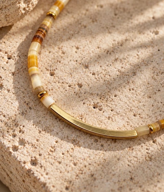 Damen Perlen-Fußkettchen mit goldfarbenem Stab – Bild 2 von 3