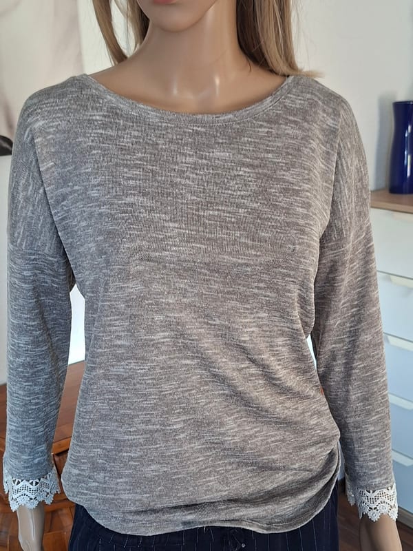 Damen Pullover long-sleeved T-shirt grau Herbst Business Freizeit – Größe 36 – Grau/Schwarz