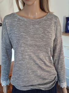 Damen Pullover long-sleeved T-shirt grau Herbst Business Freizeit – Größe 36 – Grau/Schwarz