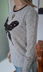 Damen Pullover Shirt Herbst tailliert grau mit Motiv 36/S Pullover – Größe 36 – Grau-schwarz – Bild 6 von 6