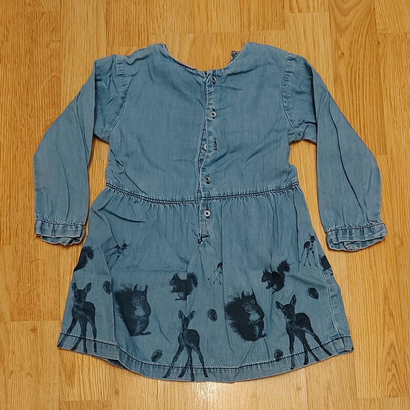 Mädchen Jeanskleid mit Waldtier-Motiven, langarm – Größe 92 – Blau – Bild 2 von 3