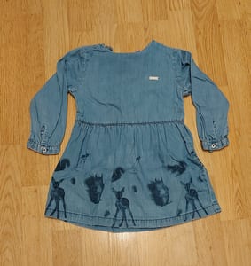 Mädchen Jeanskleid mit Waldtier-Motiven, langarm – Größe 92 – Blau
