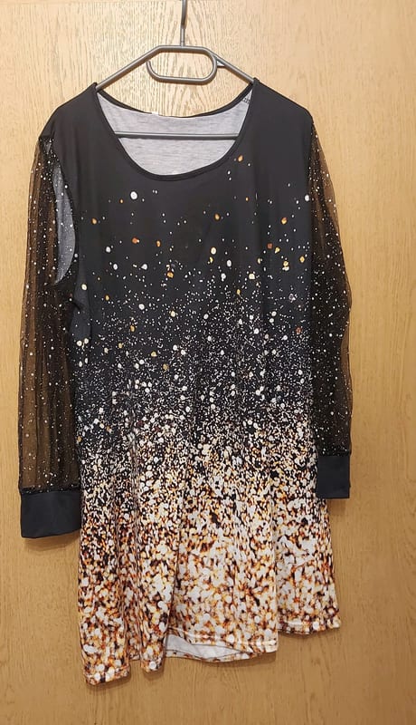 Damen Langarm-Oberteil mit Glitzer-Print und Mesh-Ärmeln – Größe XXL – Schwarz