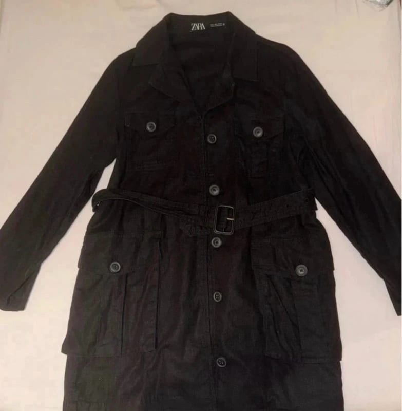 Damen ZARA Hemdjacke / Leichtes Kleider-Jackett in Schwarz mit Gürtel Größe S