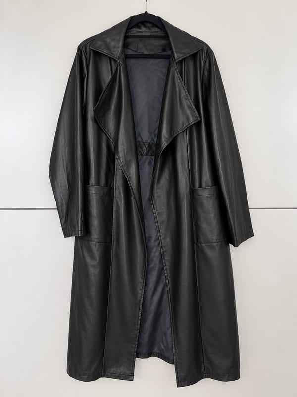 Damen Leder Mantel schwarz – Größe M/L