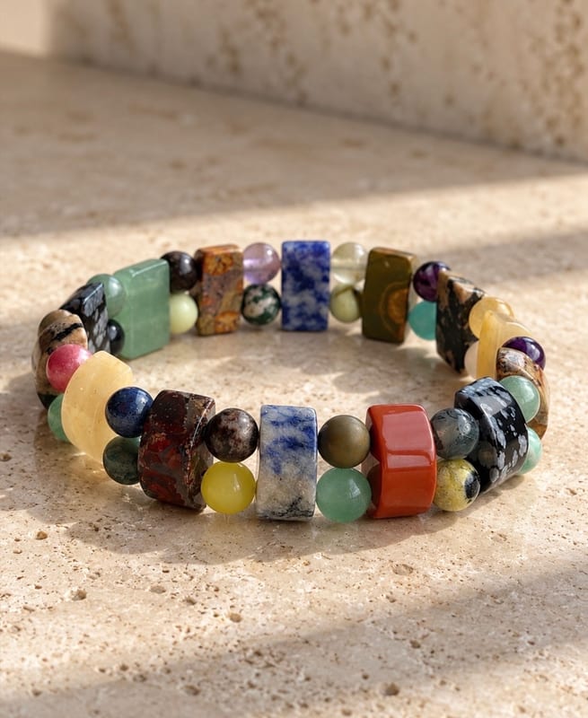 Damen Armband mit bunten Natursteinperlen – Stretch – Bild 2 von 3
