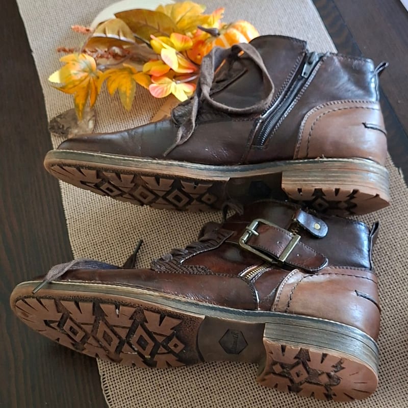 Herrenschuh 41 braun Boots Knöchelhoch Reißverschluss Schnürung Herbst – Größe 41 – Bild 7 von 12