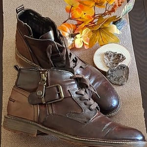 Herrenschuh 41 braun Boots Knöchelhoch Reißverschluss Schnürung Herbst – Größe 41