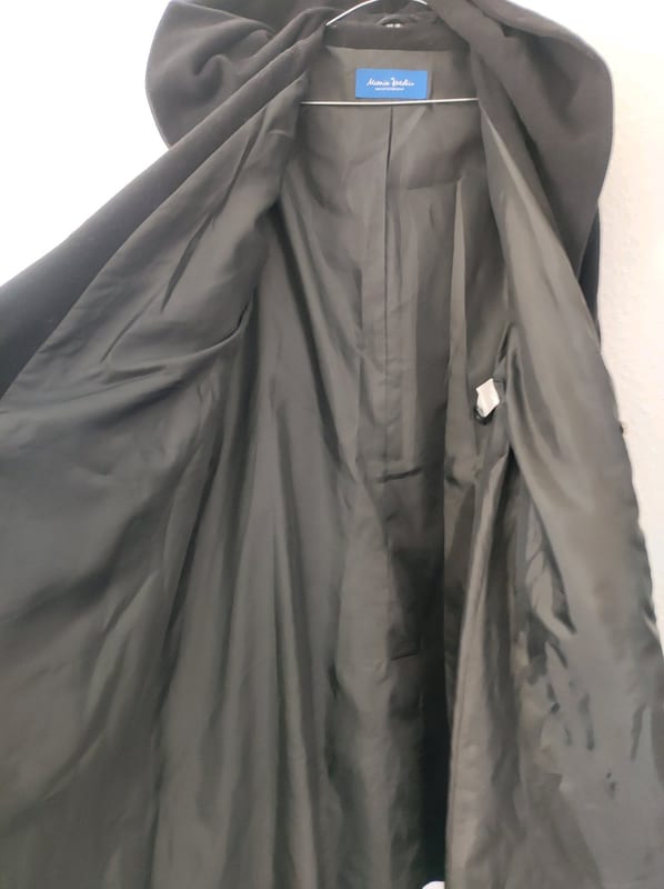 Damen Langer schwarzer Wollmantel mit Kapuze – Größe 42 – Bild 5 von 6