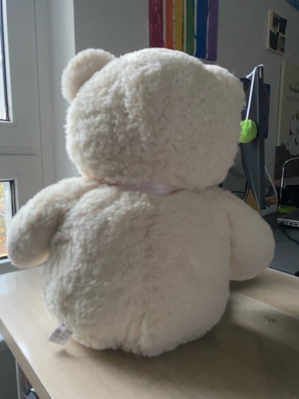 Großer cremefarbener Teddybär mit rosa Schleife – Bild 4 von 6