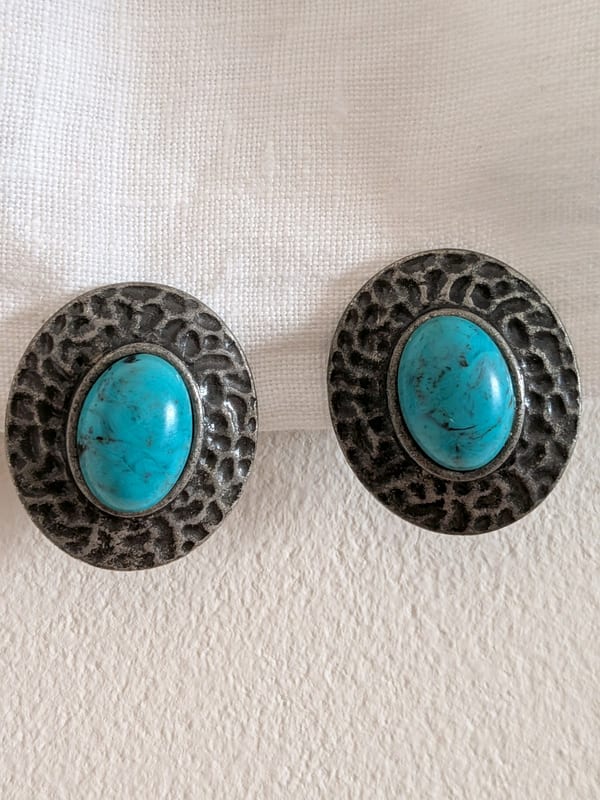 Vintage Damen Ohrclips silber türkis Boho