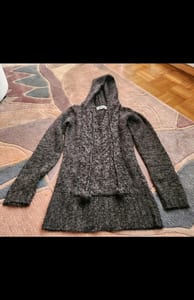 Damen Grau melierter Strickpullover mit Kapuze und Zopfmuster Clockhouse Gr. S – Bild 2 von 5
