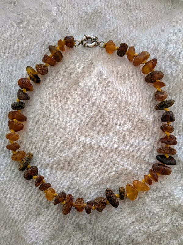 Vintage Damen Naturbernstein Kette ungeschliffen – Braun/Orange – Bild 3 von 6