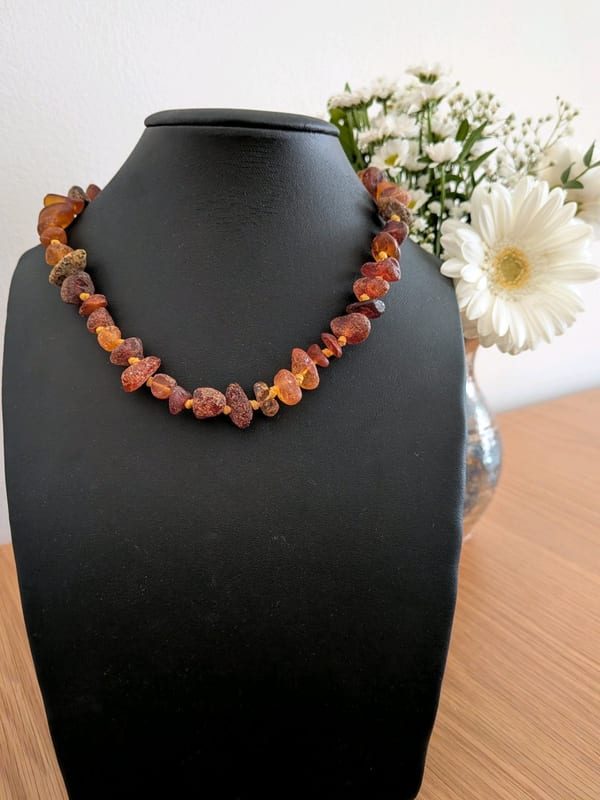 Vintage Damen Naturbernstein Kette ungeschliffen – Braun/Orange – Bild 4 von 6