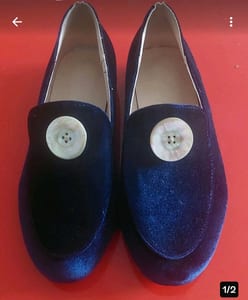 Damen Samt Loafer/Slipper in Blau mit Knopf 38 – Größe 38