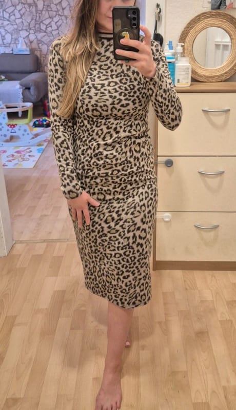 Damen Xs. Leopardenmuster Midikleid langarm – Größe XS – Bild 6 von 12