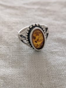 Vintage Damen Silberring mit ovalem Bernstein-Stein – Größe 51