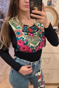 Damen Bunte Blumen-Weste mit Schnürung – Größe XS