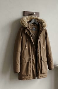 Damen Parka mit Kapuze und Kunstfellbesatz – Braun – Größe 38