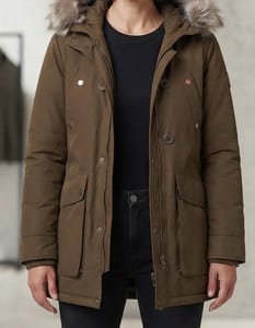 Damen Parka mit Kapuze und Kunstfellbesatz – Braun – Größe 38 – Bild 2 von 11