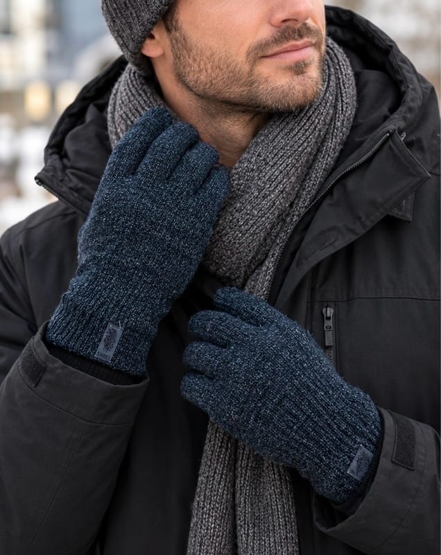 Strickhandschuhe Herren, dunkelgrau meliert – Einheitsgröße