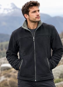 Herren Schwarze Fleecejacke mit Reißverschluss und grauem Stehkragen – Größe M
