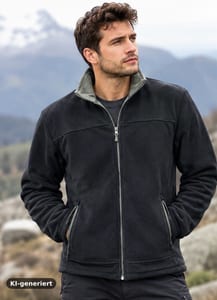 Herren Schwarze Fleecejacke mit Reißverschluss und grauem Stehkragen – Größe M