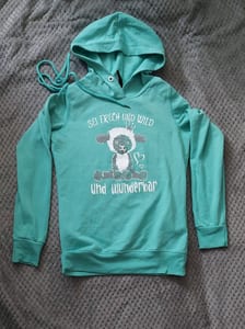 Damen Mintgrüner Hoodie mit Schafmotiv und Spruch – Größe M