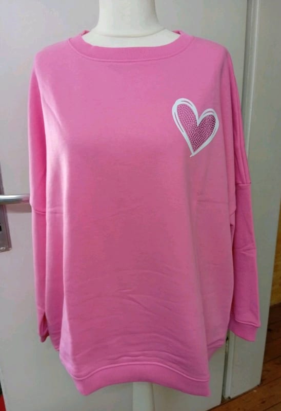Damen Oversize-Sweatshirt in Pink mit Herz-Motiv – Größe 46 – Rosa