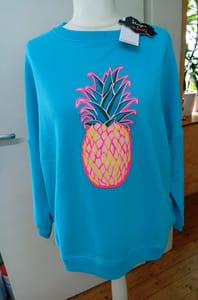 Damen Oversize Sweatshirt türkis mit Ananas-Print – Größe 46