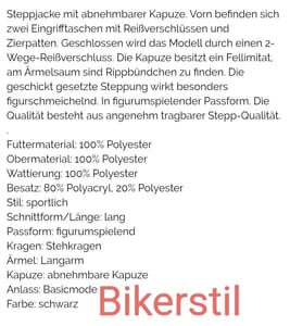 Damen Steppjacke Biker Style mit Kapuze und Kunstfellbesatz – Größe 42 – Schwarz – Bild 5 von 5