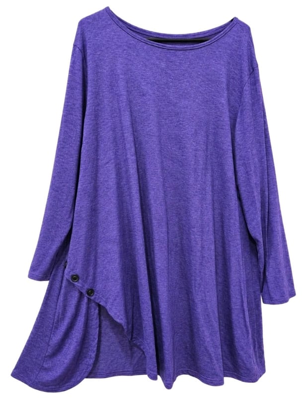 Damen Langarm-Tunika in Lila mit Knopfleiste seitlich – Oberteil – Größe 48