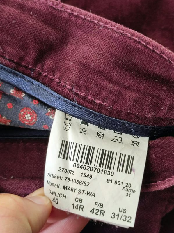 Damen Samthose in Bordeaux mit Fünf-Taschen-Schnitt – Größe 40 – Rot – Bild 4 von 5