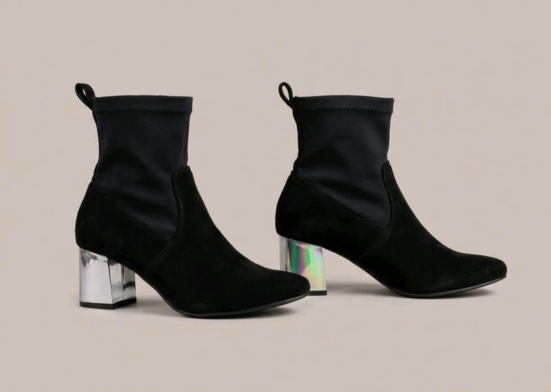 Damen Schwarze Stiefeletten mit Blockabsatz in Metallic-Optik BodyFlirt Gr. 37