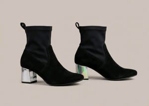 Damen Schwarze Stiefeletten mit Blockabsatz in Metallic-Optik BodyFlirt Gr. 37