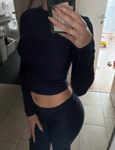 Damen Langarm-Crop-Top in Dunkelblau – Größe XS