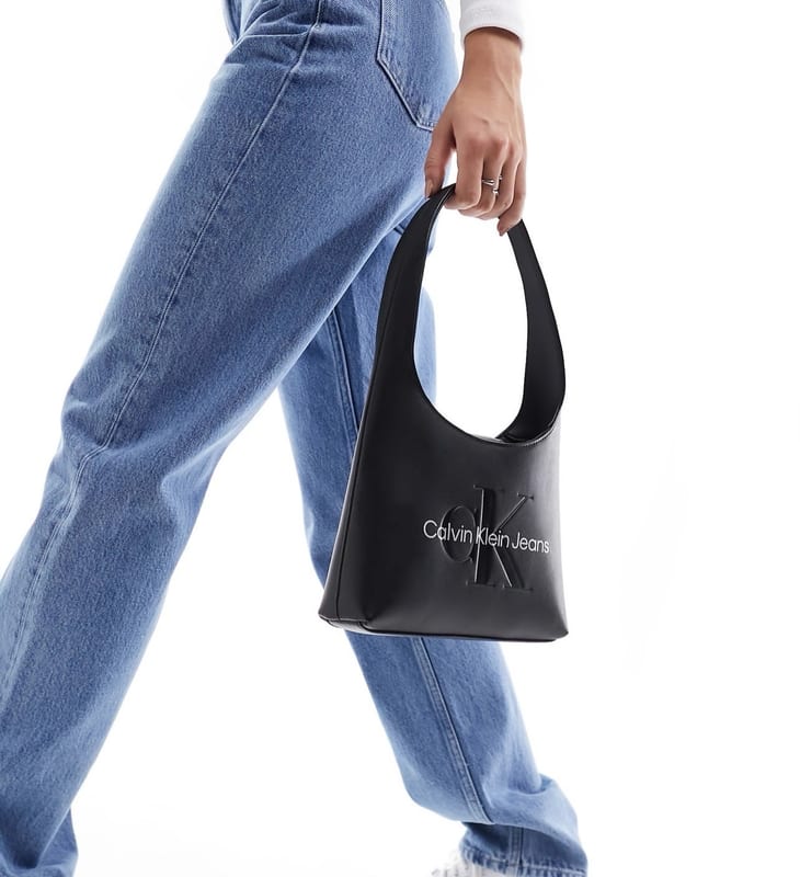 Damen Schwarze Schultertasche mit Logo-Prägung – Bild 2 von 12