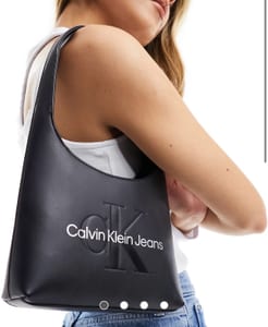 Damen Schwarze Schultertasche mit Logo-Prägung