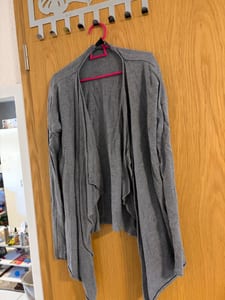 Damen Grauer Strick-Cardigan, offene Front, langarm – Größe S