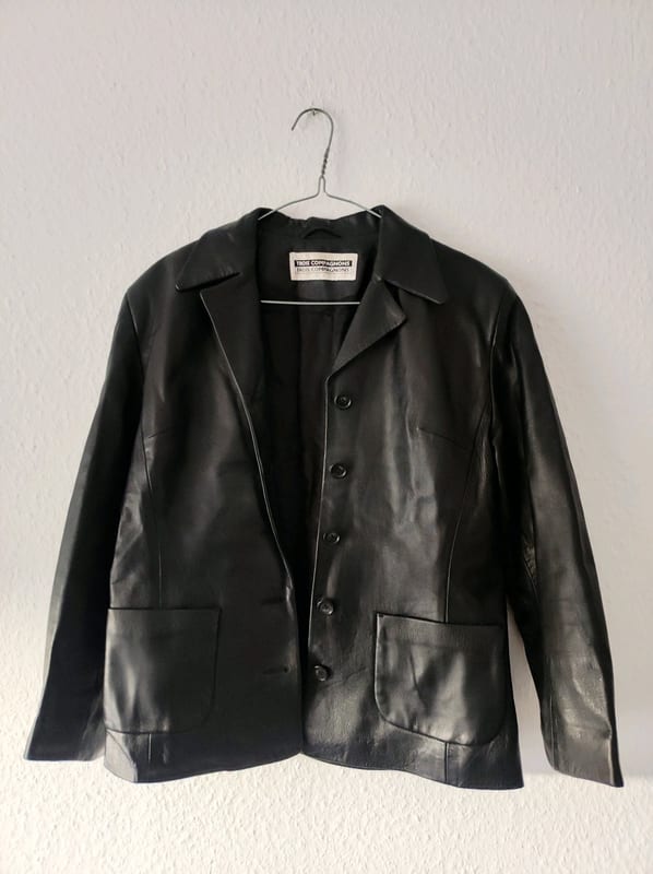 Damen Lederjacke Blazer-Schnitt, schwarz, Echtleder – Größe L