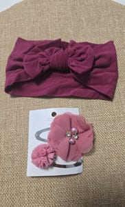 Mädchen Haarband mit Schleife in Beerenrot und Haarspangen mit Blüte – Einheitsgröße – Bild 2 von 2
