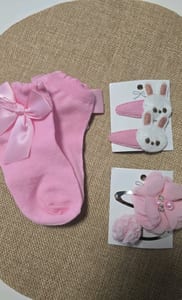 Mädchen Rosa Söckchen mit Schleife und Haarspangen-Set – Einheitsgröße – Bild 2 von 2