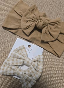 Mädchen Haarband mit Schleife und Haarschleife im Karomuster – Set – Einheitsgröße – Beige – Bild 2 von 2