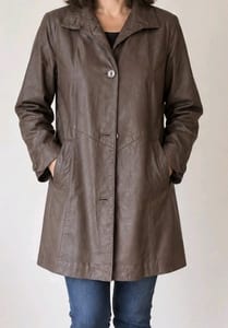 Damen Lederjacke Mantel knielang braun – Größe 40
